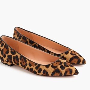 J. Crew | point toe calf skin leopard print point toe flat